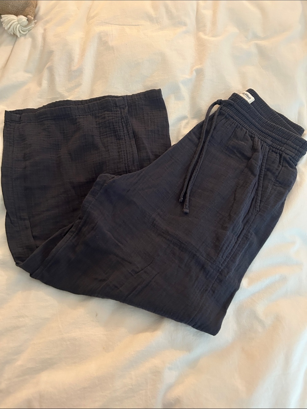 UpWest 100% Organic Cotton Grey Drawstring Wide Leg Ankle Pants